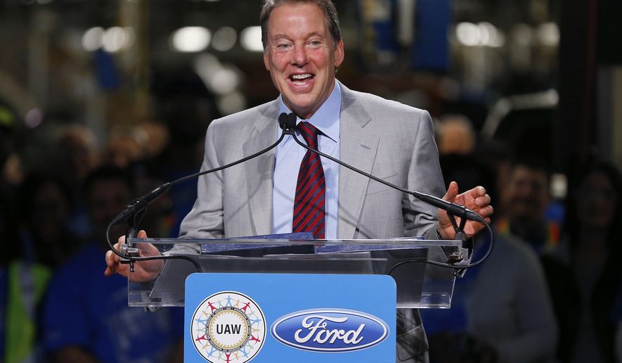 FiLE - In this Nov. 11, 2014 file photo, Bill Ford Jr., Ford Motor Company Executive Chairman, speaks during news conference on the 2015 F-150 pickup truck at the Dearborn Truck Plant in Dearborn, Mich. President-elect Donald Trump claimed Thursday, Nov. 17, 2016, that he convinced the chairman of Ford Motor Co. not to move an assembly plant from Kentucky to Mexico. But Ford never intended to move the plant, just production of one of the vehicles it makes.(AP Photo/Paul Sancya)