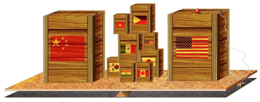 Illustration on free trade in light of China by Alexander Hunter/The Washington Times