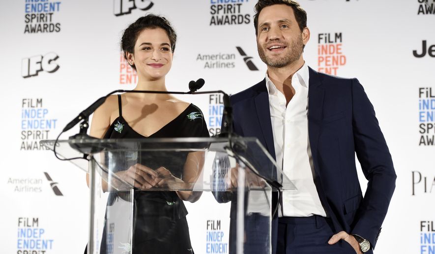 Actress Jenny Slate, left, and actor Edgar Ramirez announce the nominations for the 2017 Film Independent Spirit Awards at the W Hotel on Tuesday, Nov. 22, 2016, in Los Angeles. The annual film awards show will be held on Feb. 25, 2017. (Photo by Chris Pizzello/Invision/AP)