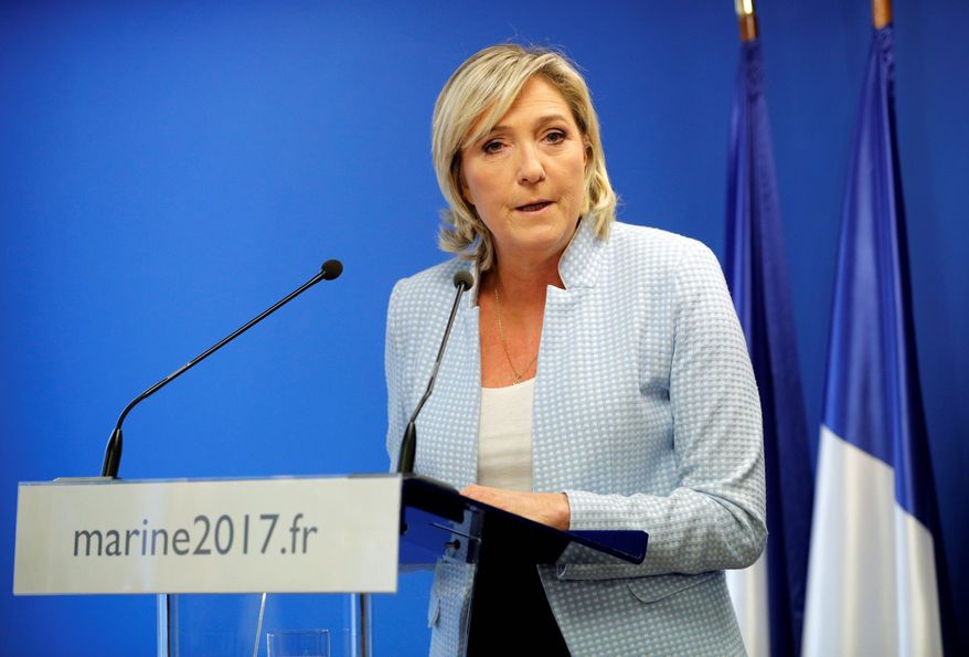 French far-right leader Marine le Pen, a candidate in France's spring presidential elections, called President-elect Donald Trump's victory "a sign of hope" for those disillusioned by globalization. She is among those decrying the dangers posed by Islamists crossing Europe's porous borders. (Associated Press)