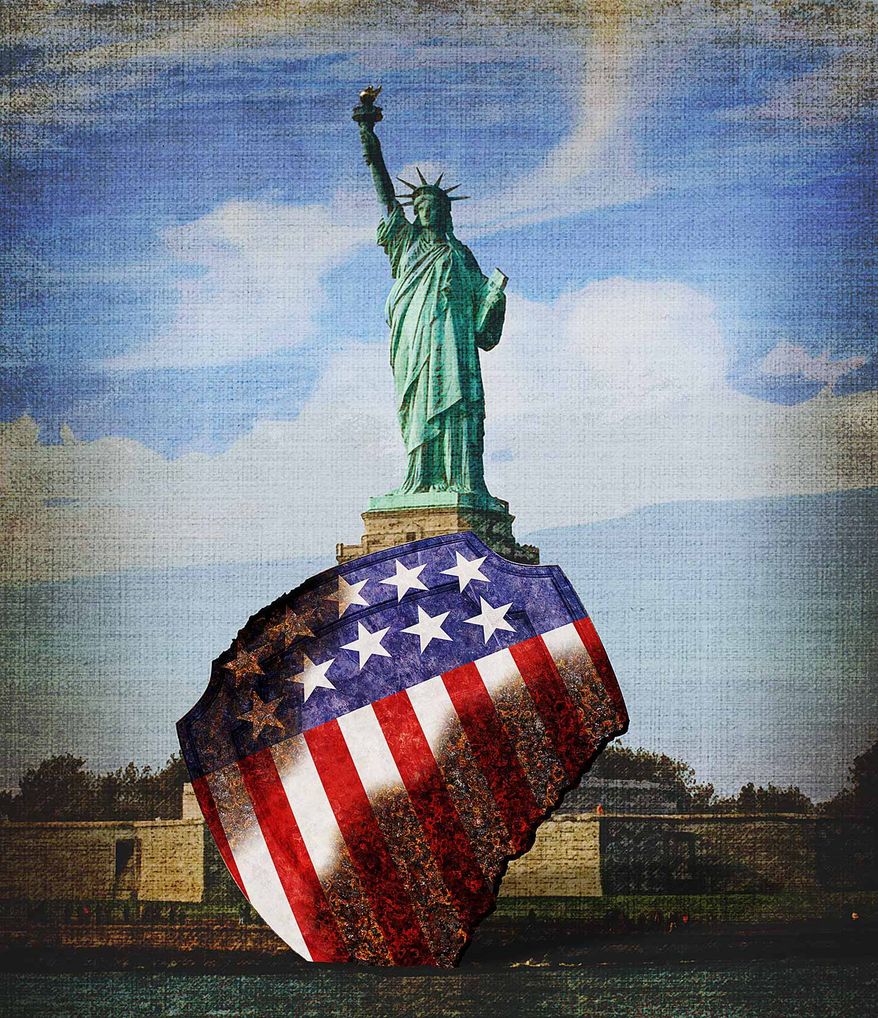 Healing the Shield Illustration by Greg Groesch/The Washington Times