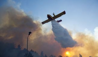 A firefighting plane from Greece fights a wildfire over Haifa, Israel, Thursday, Nov. 24, 2016. A raging wildfire ripped through parts of Israel&#x27;s third-largest city on Thursday, forcing tens of thousands of people to evacuate their homes and prompting a rare call-up of hundreds of military reservists to join overstretched police and firefighters. Spreading quickly due to dry, windy weather, the fire quickly spread through Haifa&#x27;s northern neighborhoods. While there were no serious injuries, several dozen people were hospitalized for smoke inhalation. (AP Photo/Ariel Schalit)