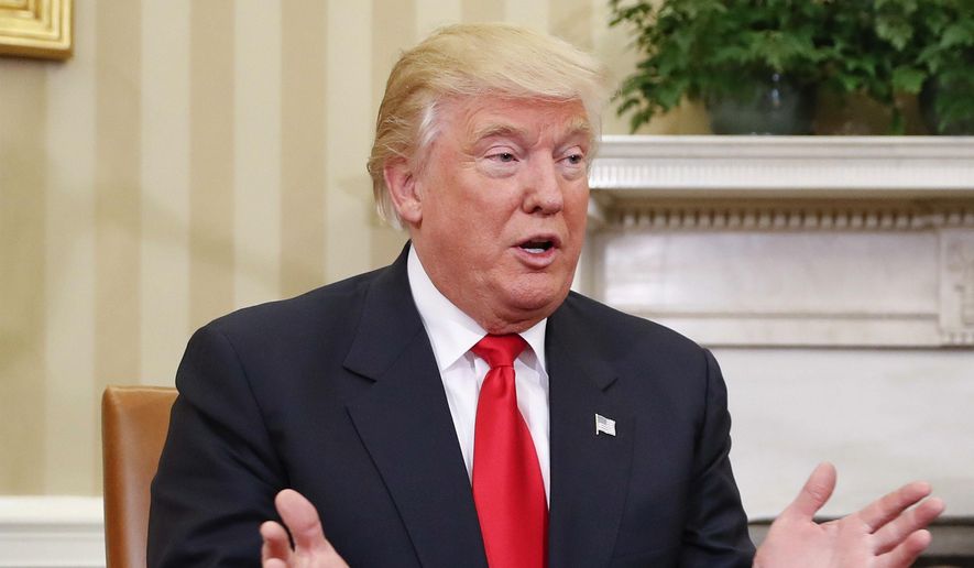 In this Nov. 10, 2016, file photo, President-elect Donald Trump speaks during his meeting with President Barack Obama in the Oval Office of the White House in Washington. (AP Photo/Pablo Martinez Monsivais, File)