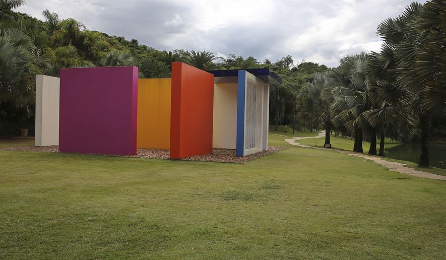 In this Nov. 7, 2016 photo, an installation by Brazilian artist Helio Oiticica is displayed at the Inhotim Institute in Brumadinho, Brazil. The Inhotim Institute is a museological complex featuring a series of pavilions and galleries with works of art and sculptures continuously on display in the open air. (AP Photo/Andre Penner)