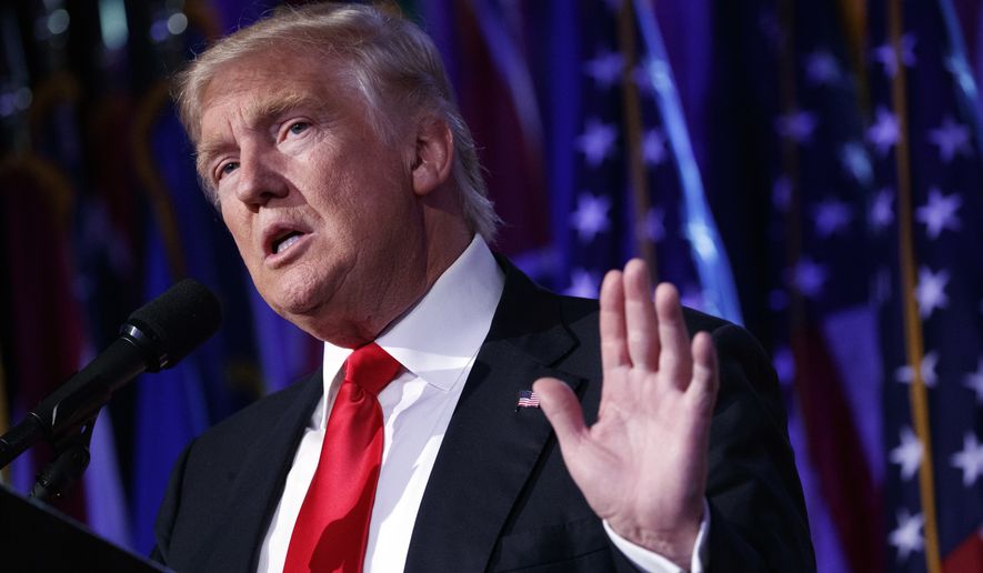 In this Nov.9, 2016 file photo, President-elect Donald Trump speaks during an election night rally in New York. (AP Photo/ Evan Vucci, File)