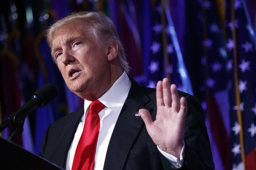 In this Nov.9, 2016 file photo, President-elect Donald Trump speaks during an election night rally in New York. (AP Photo/ Evan Vucci, File)