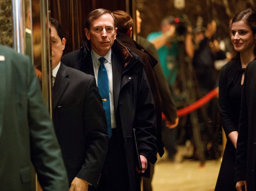 Former CIA director retired Gen. David Petraeus (left) and former Massachusetts Gov. Mitt Romney are contenders for secretary of state in the Trump administration. (Associated Press photographs)
