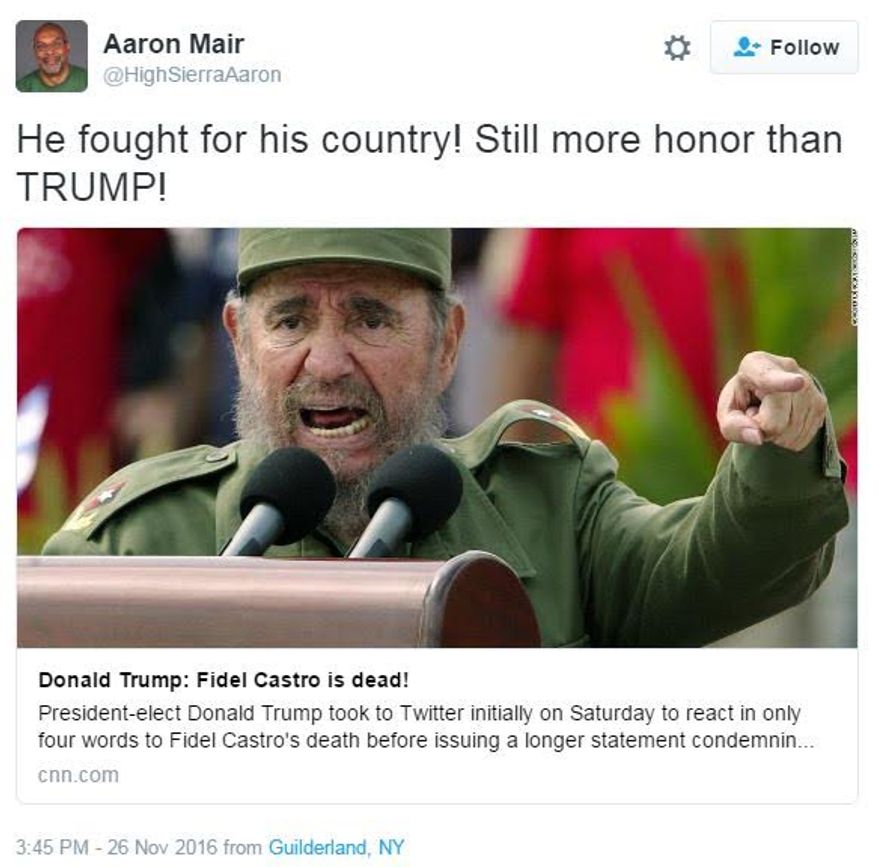 Screen grab of Aaron Mair's Twitter account.