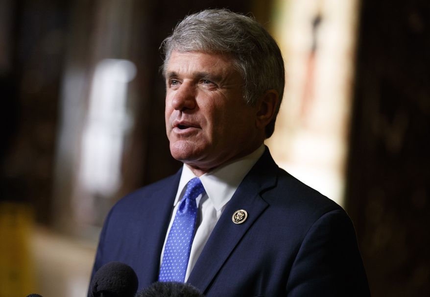 Rep. Michael McCaul, Texas Republican, talks with reporters after a meeting with President-elect Donald Trump at Trump Tower in New York on Nov. 29, 2016. (Associated Press) **FILE**