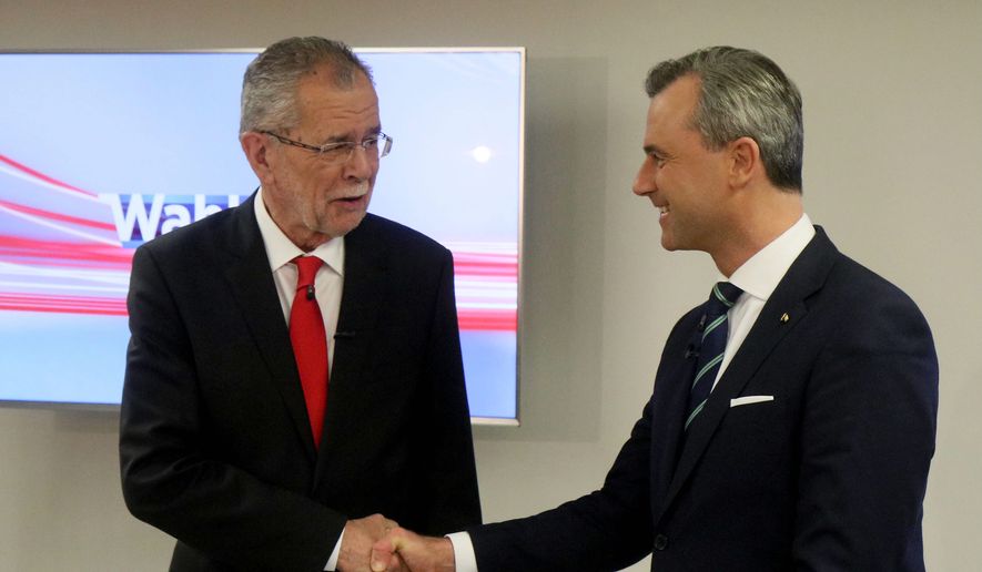 Alexander Van der Bellen (left), a former Green Party chairman, and Norbert Hofer, of the anti-immigration Freedom Party, are giving Austrian voters a stark choice in the second round of the presidential election scheduled for Sunday. (Associated Press)