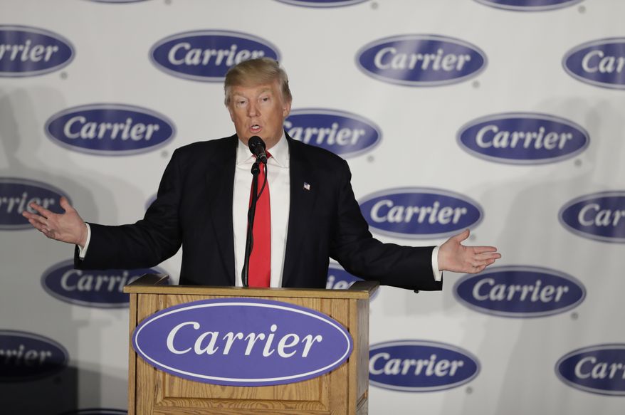 President-elect Donald Trump speaks at Carrier Corp. on Thursday, Dec. 1, 2016, in Indianapolis. (AP Photo/Darron Cummings) ** FILE **
