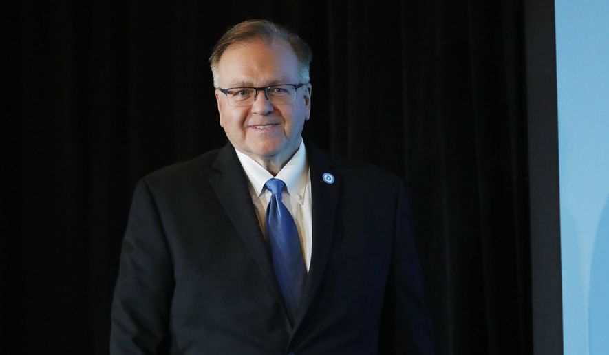 Ray Buckley, chair of the New Hampshire Democratic Party, takes the stage to address a forum on the future of the Democratic Party, featuring candidates running to be the the next chair of the Democratic National committee, on Friday, Dec. 2, 2016, in Denver. The candidates spoke during the Association of State Democratic Chairs session. (AP Photo/David Zalubowski)