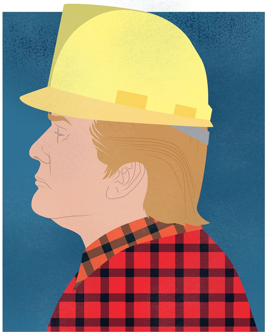 Illustration on Trump and the "blue collar" American by Linas Garsys/The Washington Times