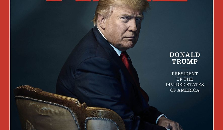 This image provided by Time magazine, shows the cover of the magazine's Person of the Year edition with President-elect Donald Trump in New York. Time editor Nancy Gibbs said the publications choice was a straightforward choice of the person who has had the greatest influence on events "for better or worse." (Nadav Kander for Time Magazine via AP)
