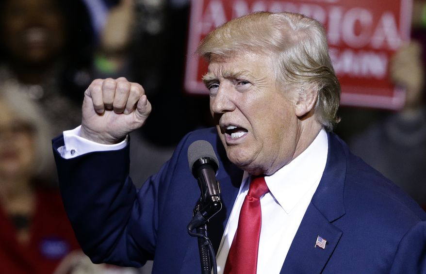 In this Dec. 6, 2016, photo, President-elect Donald Trump speaks to supporters during a rally in Fayetteville, N.C. (AP Photo/Gerry Broome)