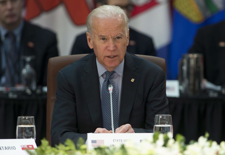 U.S. Vice-President Joe Biden speaks at the First Ministers' and National Indigenous Leaders' meeting in Ottawa, on Friday, Dec. 9, 2016. (Adrian Wyld/The Canadian Press via AP)
