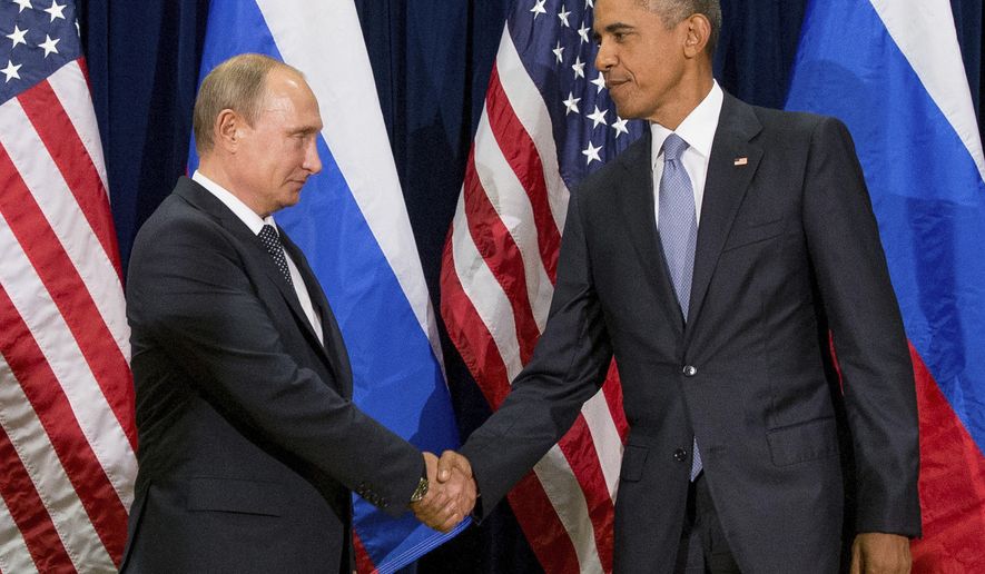 FILE - In this Sept. 28, 2015 file photo, President Barack Obama shakes hands with Russian President President Vladimir Putin before a bilateral meeting at United Nations headquarters. Obama has ordered intelligence officials to conduct a broad review on the election-season hacking that rattled the presidential campaign and raised new concerns about foreign meddling in U.S. elections, a White House official said Friday.  White House counterterrorism and Homeland Security adviser Lisa Monaco said Obama ordered officials to report on the hacking of Democratic officials’ email accounts and Russia’s involvement.  (AP Photo/Andrew Harnik, File)
