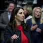 Michigan Republican Party Chairman Ronna Romney McDaniel arrives before President-elect Donald Trump takes the stage at a rally at DeltaPlex Arena, Friday, Dec. 9, 2016, in Grand Rapids, Mich. (AP Photo/Andrew Harnik) ** FILE **