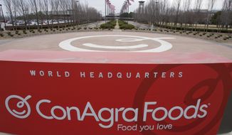This March 21, 2011, photo shows a sign for ConAgra Foods&#39; world headquarters in Omaha, Neb. (AP Photo/Nati Harnik) **FILE**