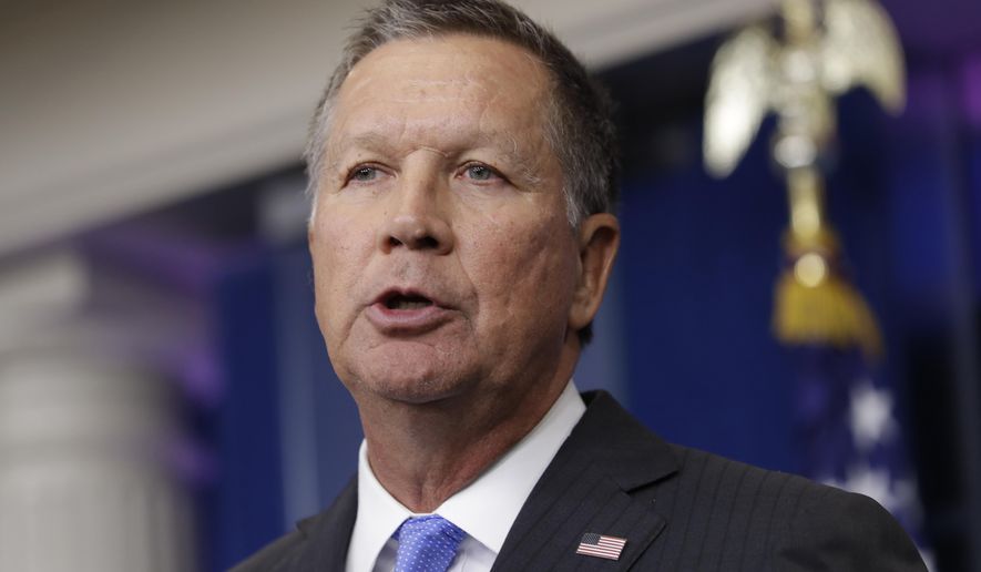 FILE - In this Friday, Sept. 16, 2016, file photo, Ohio Gov. John Kasich speaks during the daily news briefing at the White House in Washington. Kasich on Tuesday, Dec. 6, 2016 advised  state electors not to vote for him in an anti-Donald Trump protest.  (AP Photo/Carolyn Kaster, File)