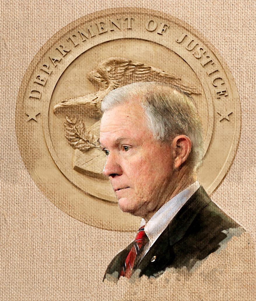 Illustration on Jeff Sessions for Attorney General by Alexander Hunter/The Washington Times