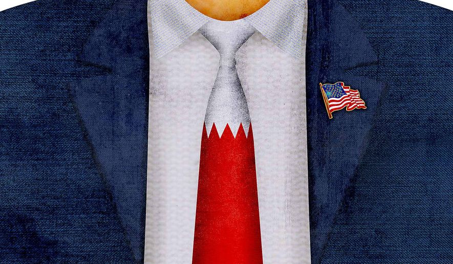 Illustration on Trump&#x27;s posture with Bahrain by Greg Groesch/The Washington Times