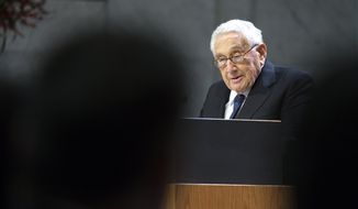Former US Secretary of State Henry Kissinger speaks at the Nobel Peace Prize Forum in Oslo, Sunday, Dec. 11, 2016. (Terje Bendiksby/NTB scanpix via AP)