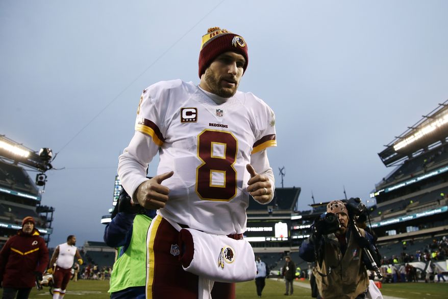 Washington Redskins' Kirk Cousins runs off the field after an NFL football game against the Philadelphia Eagles, Sunday, Dec. 11, 2016, in Philadelphia. Washington won 27-22. (AP Photo/Matt Rourke)