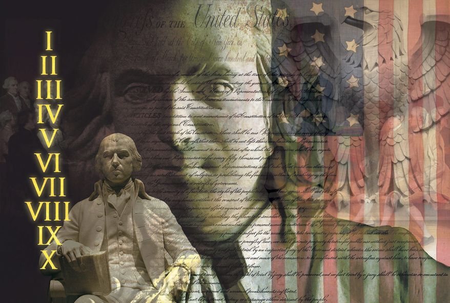 Illustration on the story behind the Bill of Rights by Alexander Hunter/The Washington Times