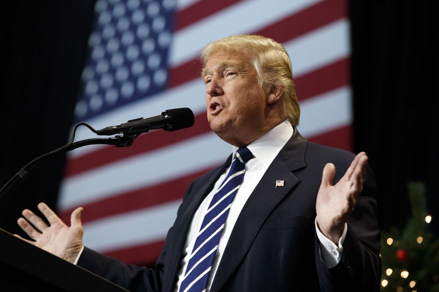 In this Dec. 13, 2016, photo, President-elect Donald Trump speaks during a rally at the Wisconsin State Fair Exposition Center in West Allis, Wis. Although pestered to a fare-thee-well to abandon Donald Trump, Republican electors appear to be in no mood for an insurrection in the presidential campaign’s last voting ritual. (AP Photo/Evan Vucci)