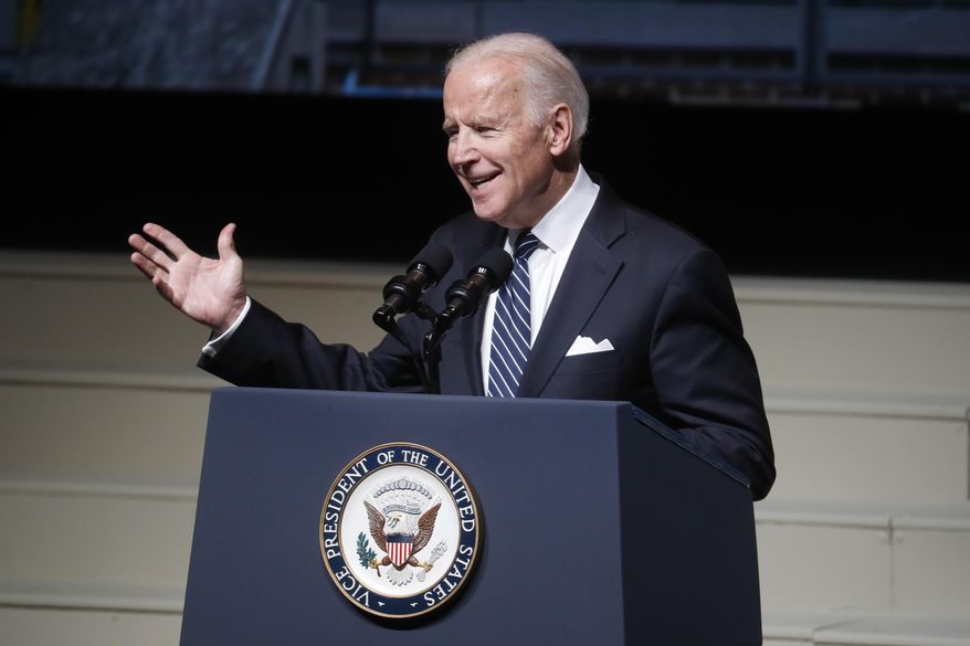 Vice President Joe Biden speaks at the funeral of John Glenn at The Ohio State University, Saturday, Dec. 17, 2016, in Columbus, Ohio. Glenn, the famed astronaut, died Dec. 8 at age 95. (AP Photo/John Minchillo)