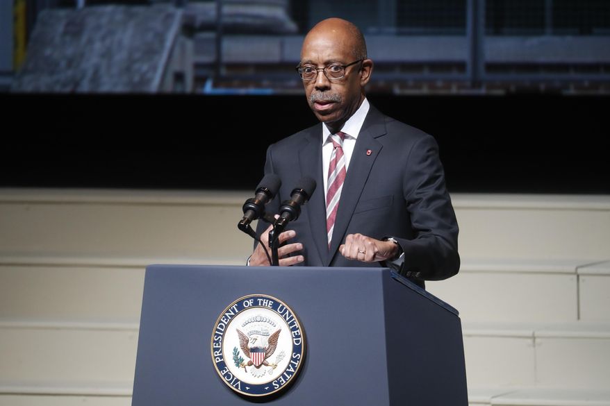 Ohio State University President Michael Drake speaks during the funeral of John Glenn at The Ohio State University, Saturday, Dec. 17, 2016, in Columbus, Ohio. Glenn, the famed astronaut, died Dec. 8 at age 95. (AP Photo/John Minchillo)