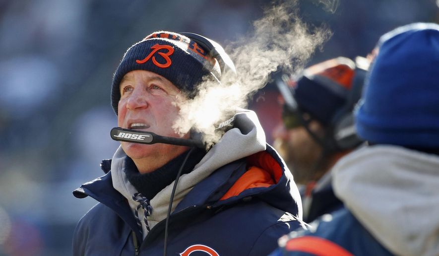 Chicago Bears head coach John Fox looks up the scoreboard during the first half of an NFL football game against the Green Bay Packers, Sunday, Dec. 18, 2016, in Chicago. (AP Photo/Nam Y. Huh)
