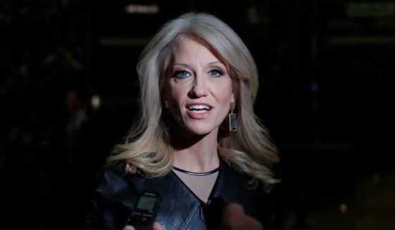 Kellyanne Conway, Donald Trump&#39;s campaign manager, speaks to media as she arrives at Trump Tower, Monday, Nov. 21, 2016 in New York. AP Photo/Carolyn Kaster) ** FILE **