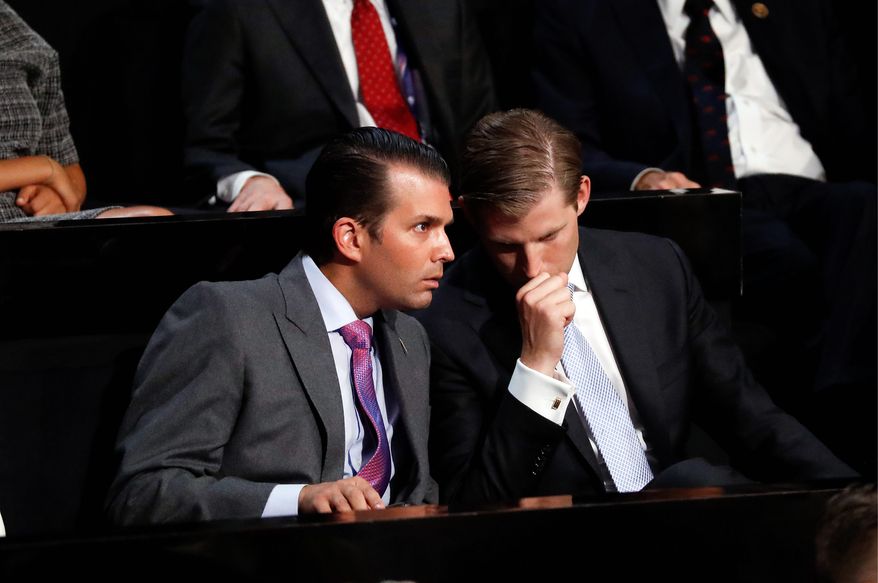 Donald Trump Jr. (left) and his brother Eric reportedly were considered for involvement in a charity fundraiser, which didn't sit well with opponents. (Associated Press)