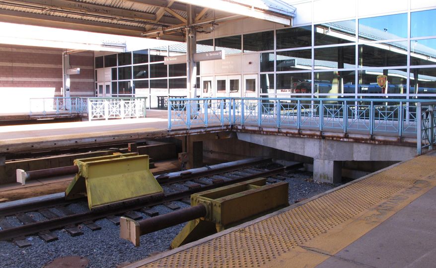 This Dec. 20, 2016 photo shows safety barriers called "bumping posts" at the end of the tracks at the Atlantic City, N.J., NJ Transit train station. The bumping posts at NJ Transit's Hoboken Terminal, site of a fatal crash in September, haven't been replaced in more than 100 years. NJ Transit tells The Associated Press it is in the process of hiring a consultant to help determine whether the barriers need to be replaced. (AP Photo/Wayne Parry)