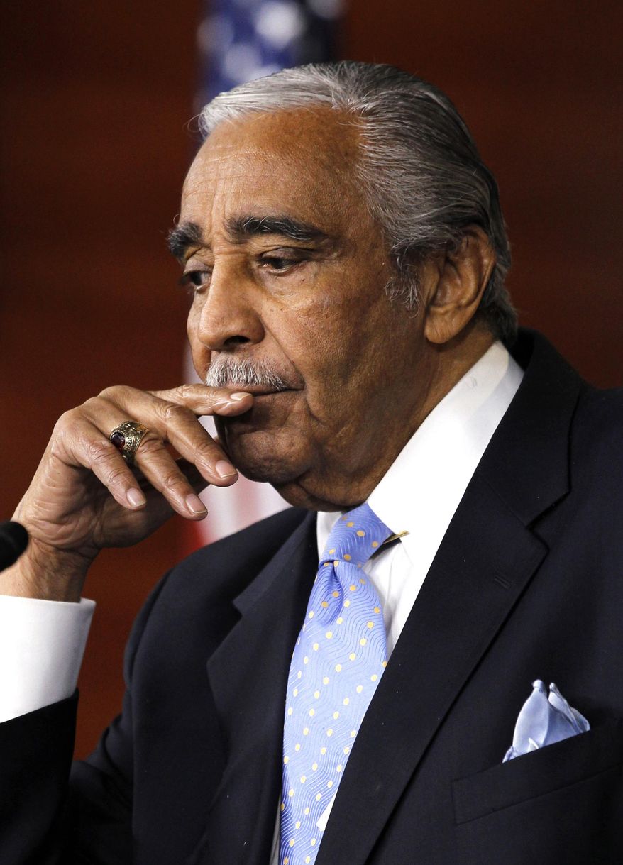 FILE - In this Dec. 2, 2010 file photo, Rep. Charles Rangel, D-N.Y., speaks to the media after he was censured by the House, on Capitol Hill in Washington. After a 46-year Congressional career, Rangel is retiring. (AP Photo/Alex Brandon, File)