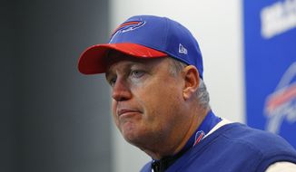 Buffalo Bills head coach Rex Ryan listens to a question during a news conference after an NFL football game against the Miami Dolphins Saturday, Dec. 24, 2016, in Orchard Park, N.Y. The Dolphins won 34-31.(AP Photo/Bill Wippert)