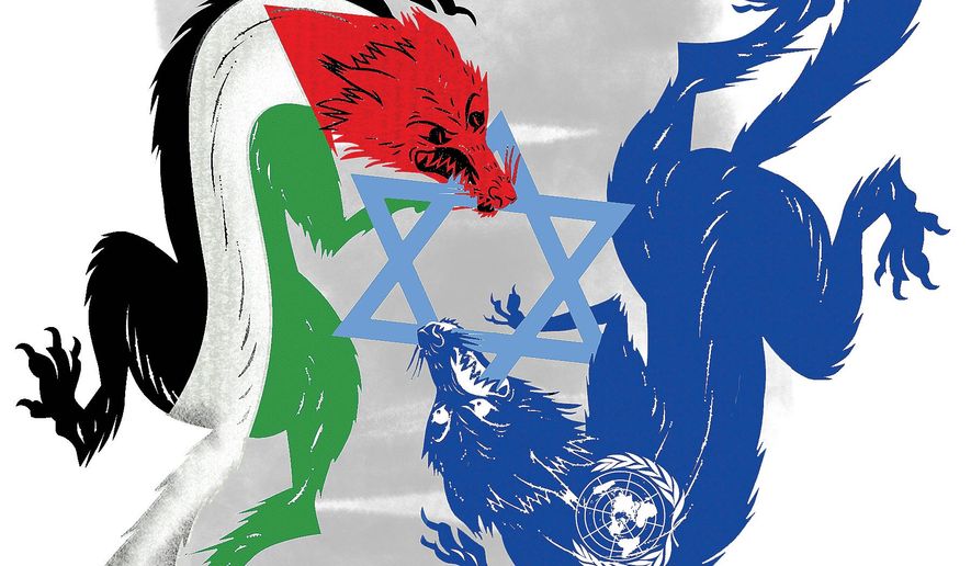 Illustration on the continued attacks on Israel by Linas Garsys/The Washington Times