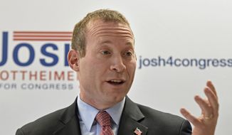 In this Feb. 8, 2016, file photo, Josh Gottheimer, a Democrat and former speechwriter for Bill Clinton, announces his campaign to challenge U.S. Rep. Scott Garrett, R-N.J., in New Jersey&#x27;s 5th District in the U.S. House of Representatives during a news conference at Inrad Optics Inc. in Northvale, N.J. Gottheimer defeated Garrett in November&#x27;s election. (Danielle Parhizkaran/The Record via AP)