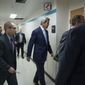 Secretary of State John Kerry walks into an interview after speaking at the State Department in Washington, Wednesday, Dec. 28, 2016. Stepping into a raging diplomatic argument, Kerry staunchly defended the Obama administration&#39;s decision to allow the U.N. Security Council to declare Israeli settlements illegal and warned that Israel&#39;s very future as a democracy is at stake. (AP Photo/Andrew Harnik)