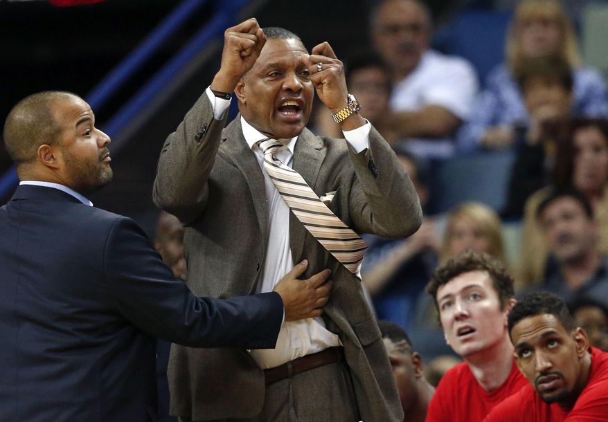 New Orleans Pelicans coach Alvin Gentry yells to the officials after being ejected during the first half of the team's NBA basketball game against the Los Angeles Clippers in New Orleans, Wednesday, Dec. 28, 2016. (AP Photo/Gerald Herbert)