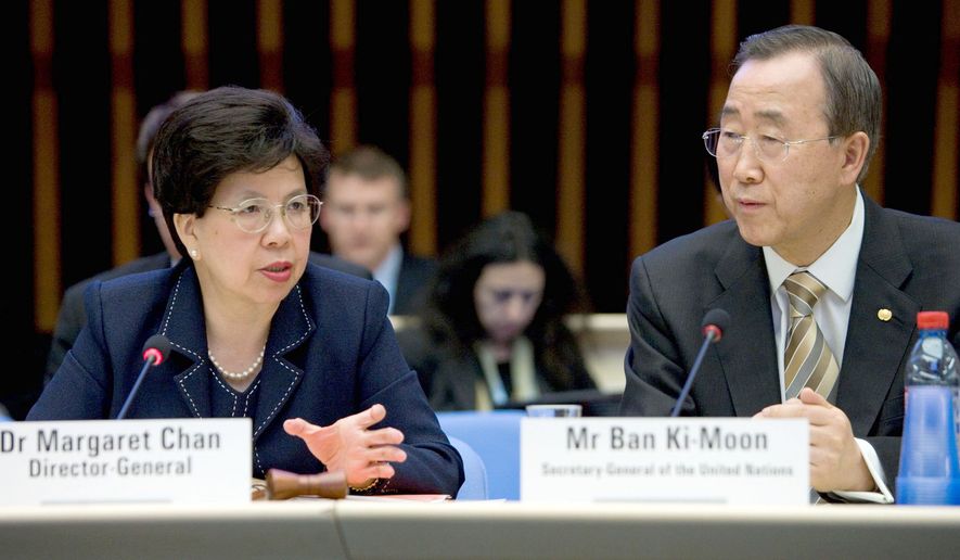 Dr. Margaret Chan, director-general of the World Health Organization, and U.N. Secretary-General Ban Ki-moon met with vaccine manufacturers during the 62nd World Health Assembly in 2009, where they discussed medical responses to the H1N1 influenza pandemic. Image courtesy of the World Health Organization.