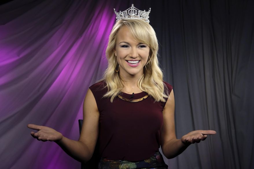FILE - In this Sept. 20, 2016 file photo, Miss America, Savvy Shields from Arkansas, speaks during an interview in Los Angeles. Shields, an art student at the University of Arkansas, won the Miss America pageant in September. In her first day with the title, she called for compromise among the country's top political leaders. Shields winning the crown was chosen as one of the top ten stories in Arkansas by The Associated Press journalists and members this year. (AP Photo/Richard Vogel, File)
