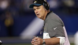 Jacksonville Jaguars interim head coach Doug Marrone watches from the sideline during the second half of an NFL football game against the Indianapolis Colts in Indianapolis, Sunday, Jan. 1, 2017. (AP Photo/AJ Mast)