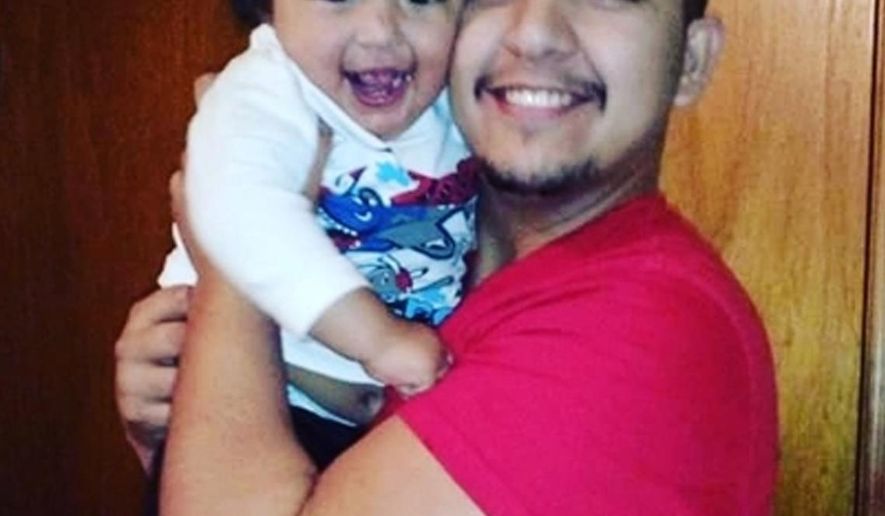 ADDS UPDATE OF STORY - This photo provided by the Dona Ana County Sheriff's Office shows a 2-year-old boy who authorities believe his father Sergio Guadalupe Jacquez, right, took from the child's grandfather's house. The 2-year-old boy who was the subject of an Amber Alert when his father Jacquez fled with him Monday, Jan. 2, 2017, from the child's grandfather has been found unharmed. (Dona Ana County Sheriff's Office via AP)