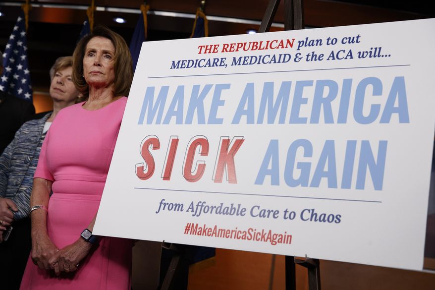House Minority Leader Nancy Pelosi of Calif., and Sen. Tammy Baldwin, D-Wis. listens during a news conference on President Barack Obama's signature healthcare law, Wednesday, Jan. 4, 2017, on Capitol Hill in Washington. (AP Photo/Evan Vucci)