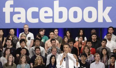 FILE - In this April 20, 2011, file photo, President Barack Obama gestures during a town hall meeting at Facebook headquarters in Palo Alto, Calif. The year Obama came into office, the White House joined Facebook, Twitter, Flickr, Vimeo, iTunes and MySpace. In 2013, the first lady posted her first photo to Instagram. In 2015, Obama sent his first tweet from @POTUS, an account which now has 11 million followers. This year, the White House posted its first official story on Snapchat, a promotion of the president’s State of the Union address. White House officials said the focus on social media is simply a strategy of going to where people get their news.  (AP Photo/Marcio Jose Sanchez, File)