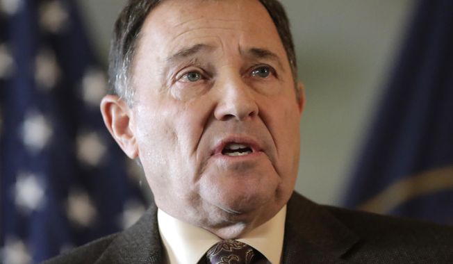FILE - In this Monday, Dec. 19, 2016, file photo, Utah Gov. Gary Herbert speaks during a news conference at the Utah State Capitol in Salt Lake City. Herbert will lay out his plans for his new four-year term in a speech at his inauguration ceremony Wednesday, Jan. 4, 2017, at the state Capitol. (AP Photo/Rick Bowmer, File)