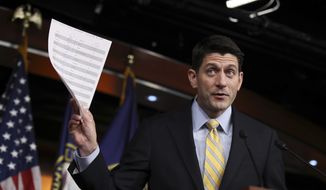 House Speaker Paul Ryan of Wis. holds his copy of insurance premium statistics during a news conference on Capitol Hill in Washington, Thursday, Jan. 5, 2017. (AP Photo/Manuel Balce Ceneta) 